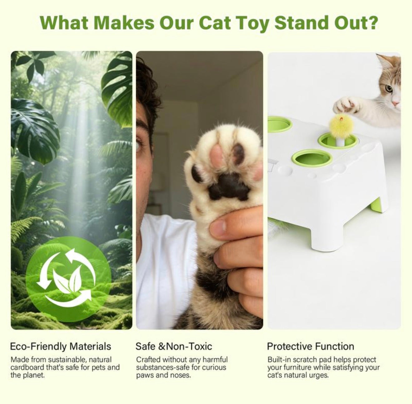 HAPPYCODE Magic House Interactive Cat Toy a 4-Hole Whack-A-Mole Electric Cat Toy Suitable for All Cats Features Three Modes: Feather Wand, Whack-A-Mole, and Rechargeable Pop-Up Hide-And-Seek Pet Supplies