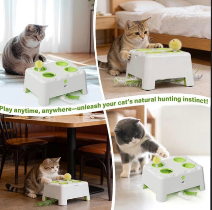 HAPPYCODE Magic House Interactive Cat Toy a 4-Hole Whack-A-Mole Electric Cat Toy Suitable for All Cats Features Three Modes: Feather Wand, Whack-A-Mole, and Rechargeable Pop-Up Hide-And-Seek Pet Supplies
