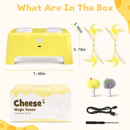 Interactive Cat Feather Toy Cheese Box 3In1 Whack a Mole
