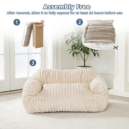 LIKIMIO Pet Couch Bed 24 & 30 Inch - Corduroy Fluffy Sofa for Cats & Small/Medium Dogs, Removable Washable Cover, Supportive Indoor Pet Furniture