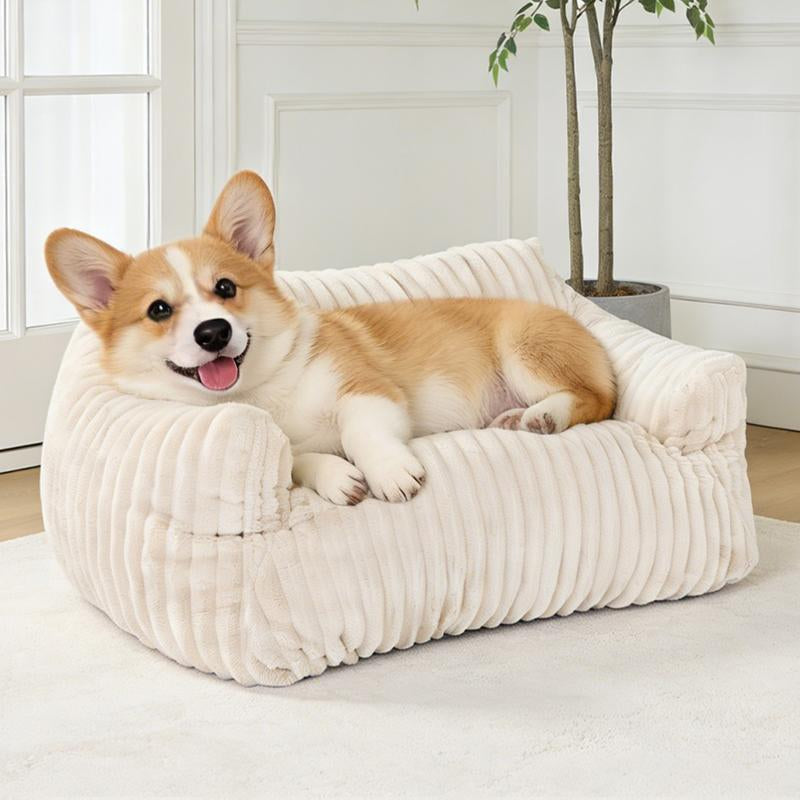 LIKIMIO Pet Couch Bed 24 & 30 Inch - Corduroy Fluffy Sofa for Cats & Small/Medium Dogs, Removable Washable Cover, Supportive Indoor Pet Furniture