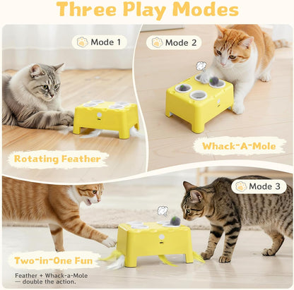 Interactive Cat Feather Toy Cheese Box 3In1 Whack a Mole