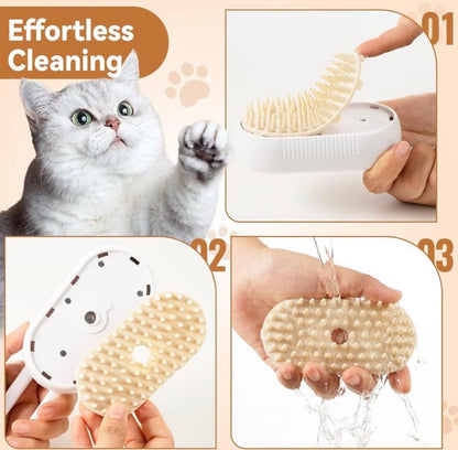4 in 1 Pet Steam Brush for Shedding,Rechargeable Cat Brushes for Indoor Cats,Quiet Detangling Brush for Long Haired Cats and Dogs(White)