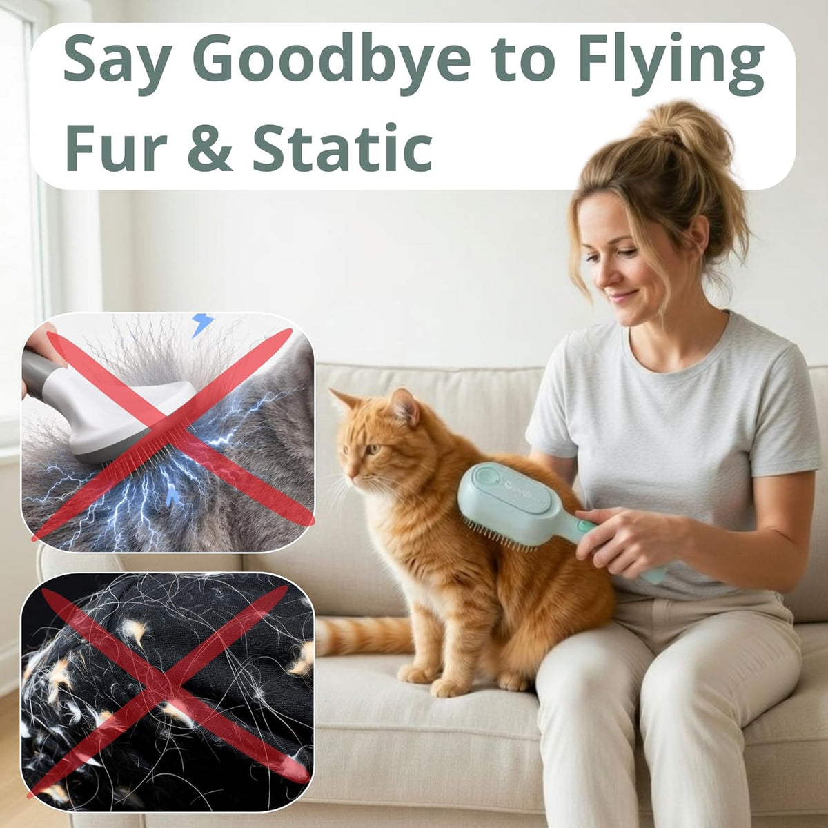 Cat Steam Brush - Cat Hair Brush for Shedding - Deshedding Brushes for Dogs - Cat and Dog Grooming Supplies - Slicker Brush for Dogs Short Hair - Cats Deshedding Comb SELFCLEANING, 4 in 1, SOFT STEAM