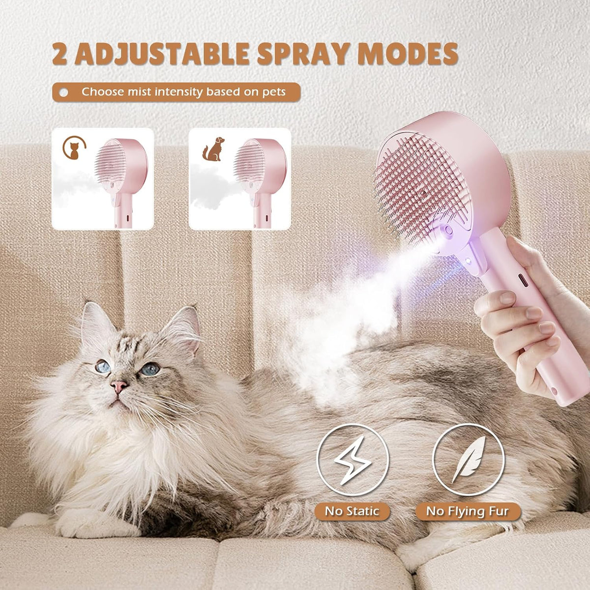 Cat Steam Brush for Indoor Cats, Spray Cat Deshedding Brush for Grooming