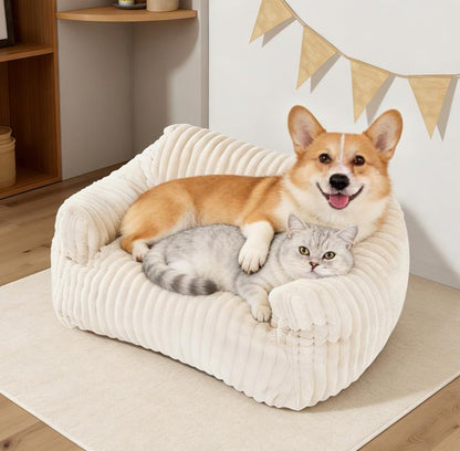 LIKIMIO Pet Couch Bed 24 & 30 Inch - Corduroy Fluffy Sofa for Cats & Small/Medium Dogs, Removable Washable Cover, Supportive Indoor Pet Furniture