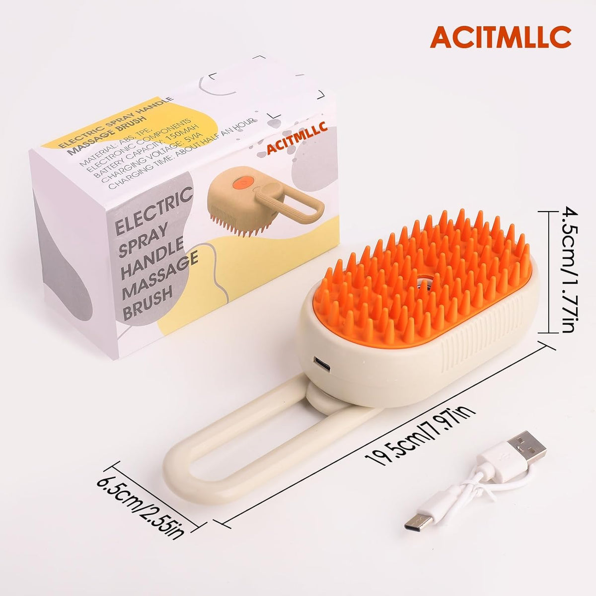 Cat Steam Brush for Shedding & Deshedding - 4-In-1 USB Rechargeable Pet Hair Removal Comb with Water Tank, for Indoor Long/Short Haired Cats & Dogs, Grooming Massage & Cleaning (Khaki)