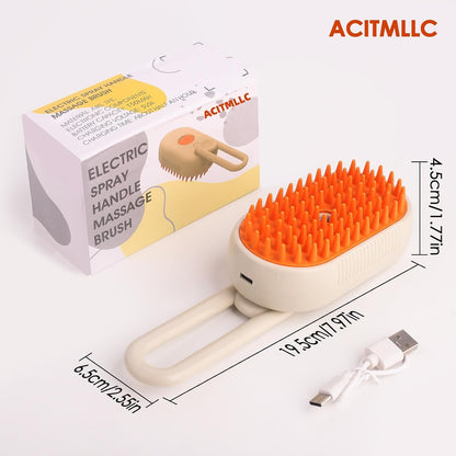 Cat Steam Brush for Shedding & Deshedding - 4-In-1 USB Rechargeable Pet Hair Removal Comb with Water Tank, for Indoor Long/Short Haired Cats & Dogs, Grooming Massage & Cleaning (Khaki)