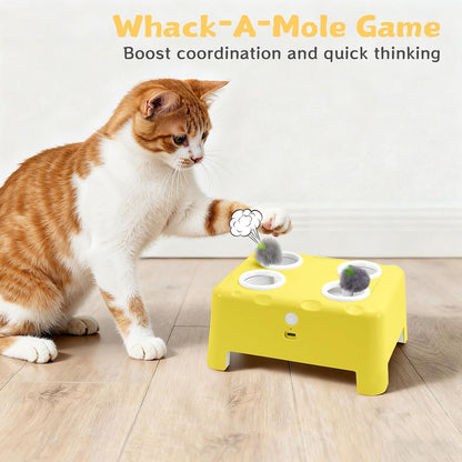 Interactive Cat Feather Toy Cheese Box 3In1 Whack a Mole