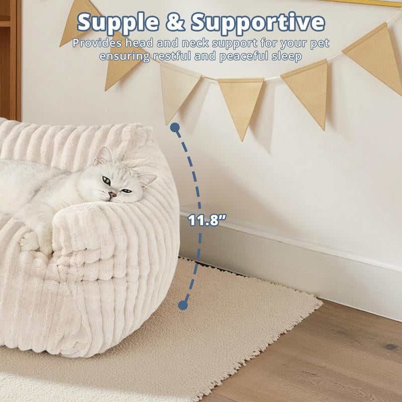 LIKIMIO Pet Couch Bed 24 & 30 Inch - Corduroy Fluffy Sofa for Cats & Small/Medium Dogs, Removable Washable Cover, Supportive Indoor Pet Furniture