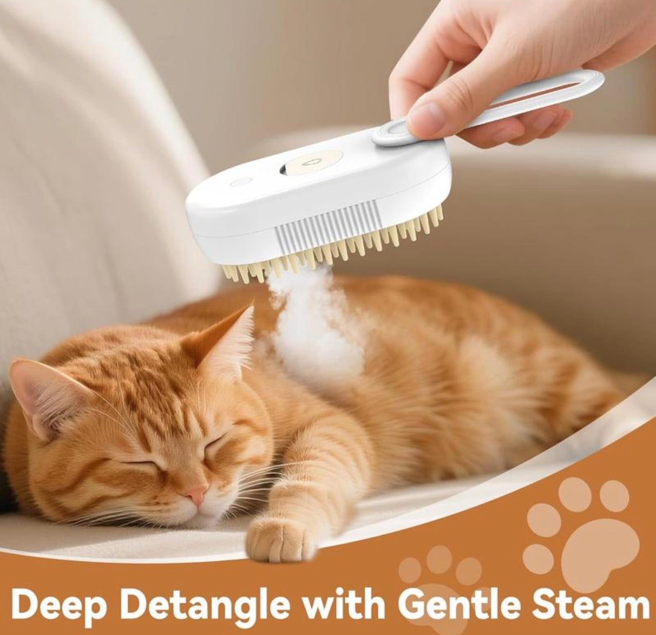 4 in 1 Pet Steam Brush for Shedding,Rechargeable Cat Brushes for Indoor Cats,Quiet Detangling Brush for Long Haired Cats and Dogs(White)