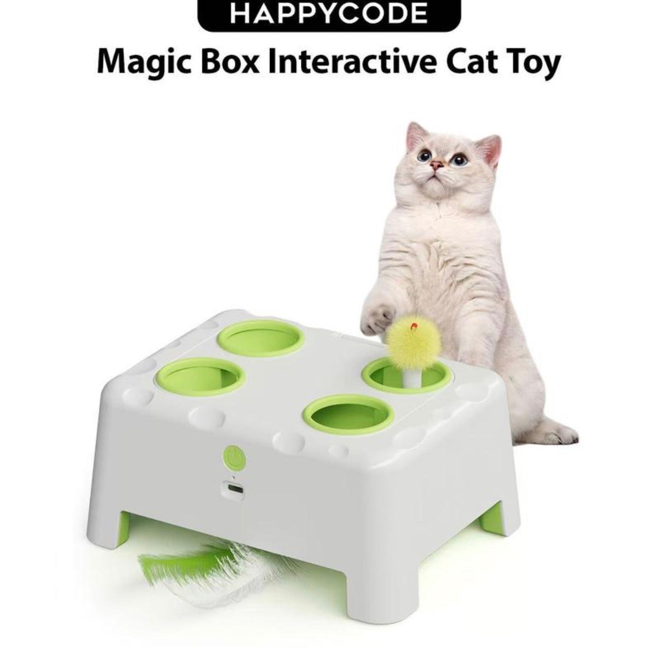 HAPPYCODE Magic House Interactive Cat Toy a 4-Hole Whack-A-Mole Electric Cat Toy Suitable for All Cats Features Three Modes: Feather Wand, Whack-A-Mole, and Rechargeable Pop-Up Hide-And-Seek Pet Supplies
