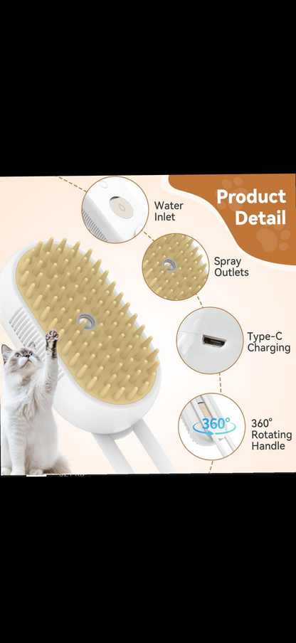 4 in 1 Pet Steam Brush for Shedding,Rechargeable Cat Brushes for Indoor Cats,Quiet Detangling Brush for Long Haired Cats and Dogs(White)