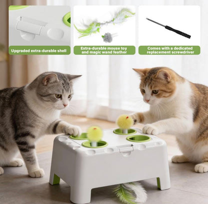 HAPPYCODE Magic House Interactive Cat Toy a 4-Hole Whack-A-Mole Electric Cat Toy Suitable for All Cats Features Three Modes: Feather Wand, Whack-A-Mole, and Rechargeable Pop-Up Hide-And-Seek Pet Supplies