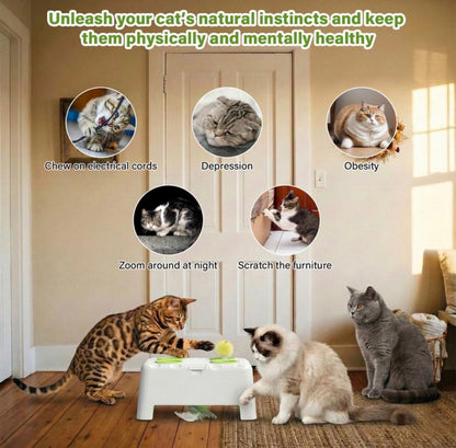 HAPPYCODE Magic House Interactive Cat Toy a 4-Hole Whack-A-Mole Electric Cat Toy Suitable for All Cats Features Three Modes: Feather Wand, Whack-A-Mole, and Rechargeable Pop-Up Hide-And-Seek Pet Supplies