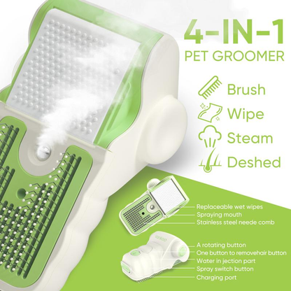 Steam Pet Grooming Brush 4-In-1 – Deshedding, Wipe & Easy Cleaning for Dogs and Cats