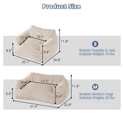 LIKIMIO Pet Couch Bed 24 & 30 Inch - Corduroy Fluffy Sofa for Cats & Small/Medium Dogs, Removable Washable Cover, Supportive Indoor Pet Furniture