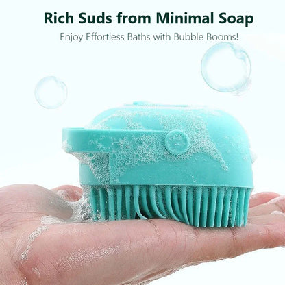 Silicone Pet Bath Brush for Dogs & Cats, 2-In-1 Grooming Massager and Shampoo Applicator for Washing, Deshedding, and Cleaning