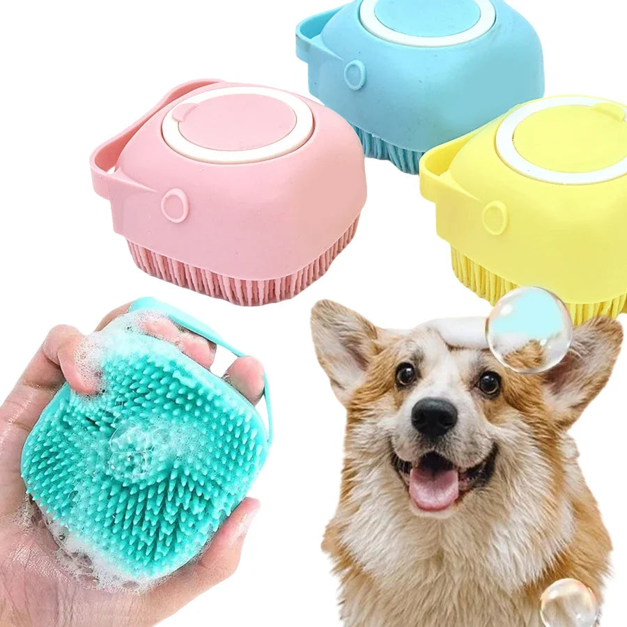 Silicone Pet Bath Brush for Dogs & Cats, 2-In-1 Grooming Massager and Shampoo Applicator for Washing, Deshedding, and Cleaning