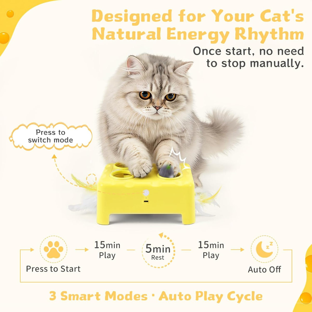 Interactive Cat Feather Toy Cheese Box 3In1 Whack a Mole