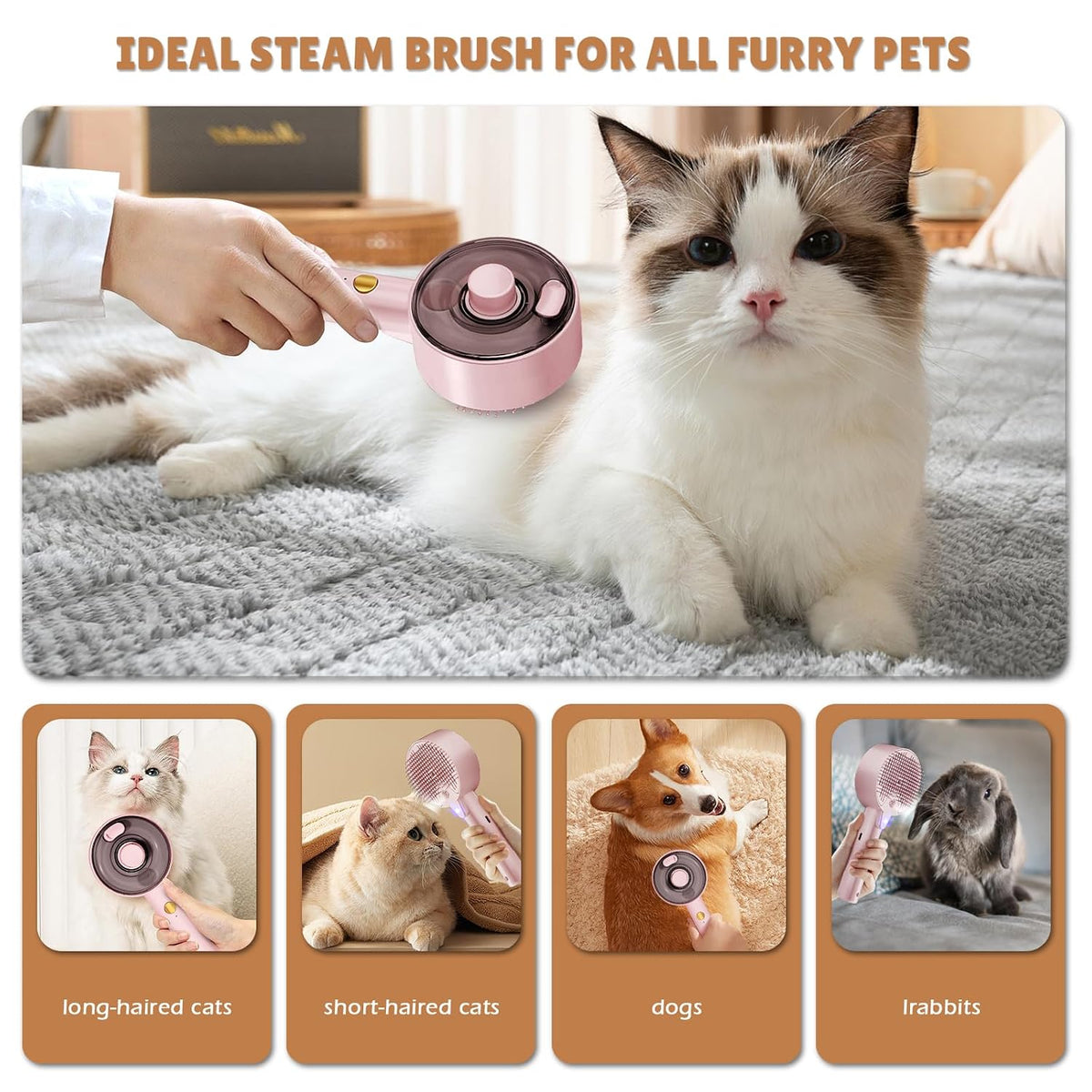 Cat Steam Brush for Indoor Cats, Spray Cat Deshedding Brush for Grooming