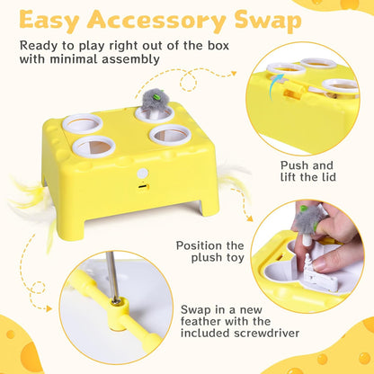 Interactive Cat Feather Toy Cheese Box 3In1 Whack a Mole
