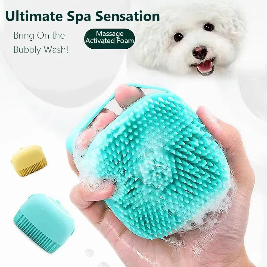Silicone Pet Bath Brush for Dogs & Cats, 2-In-1 Grooming Massager and Shampoo Applicator for Washing, Deshedding, and Cleaning